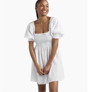 Hill House White Mini Smocked Puff-Sleeve Dress